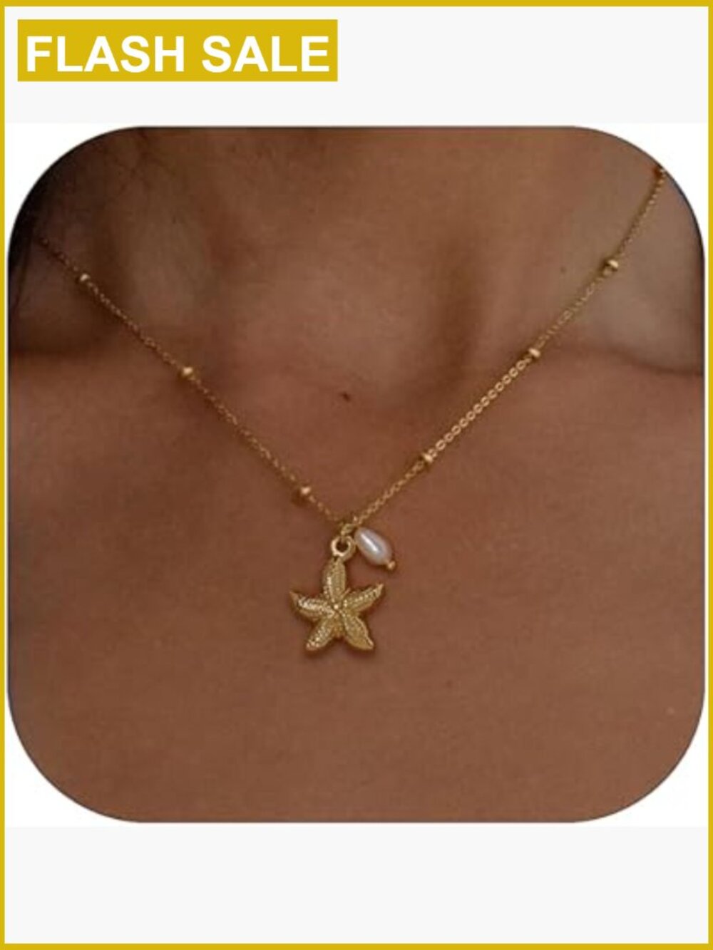 14K Gold Plated Starfish Pearl Pendant Necklace Boho Beach Jewelry